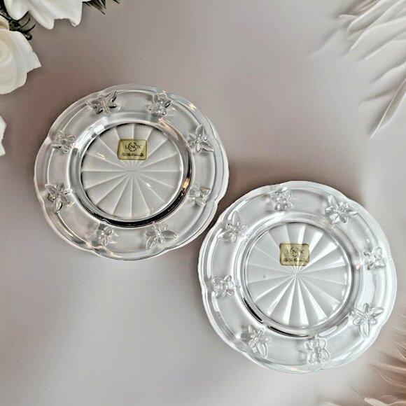Set Of 2 Lenox Butterfly Meadow 8” Salad Plate Clear Glass Scalloped Edge NWT - Picture 1 of 5